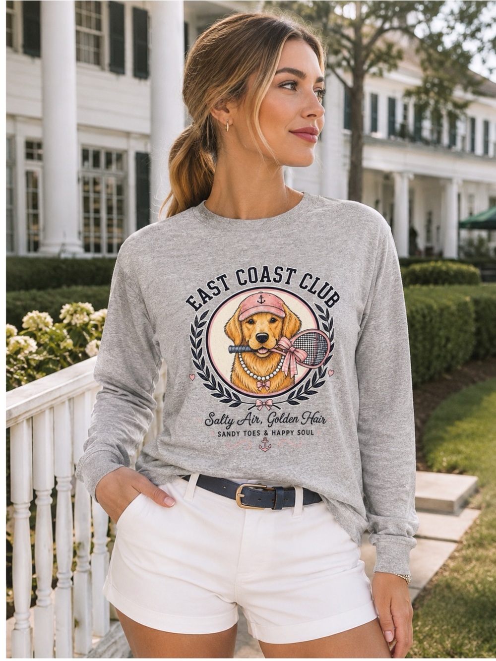 East Coast Club Golden Retriever Long Sleeve T-Shirt Gray Womens Small New Top